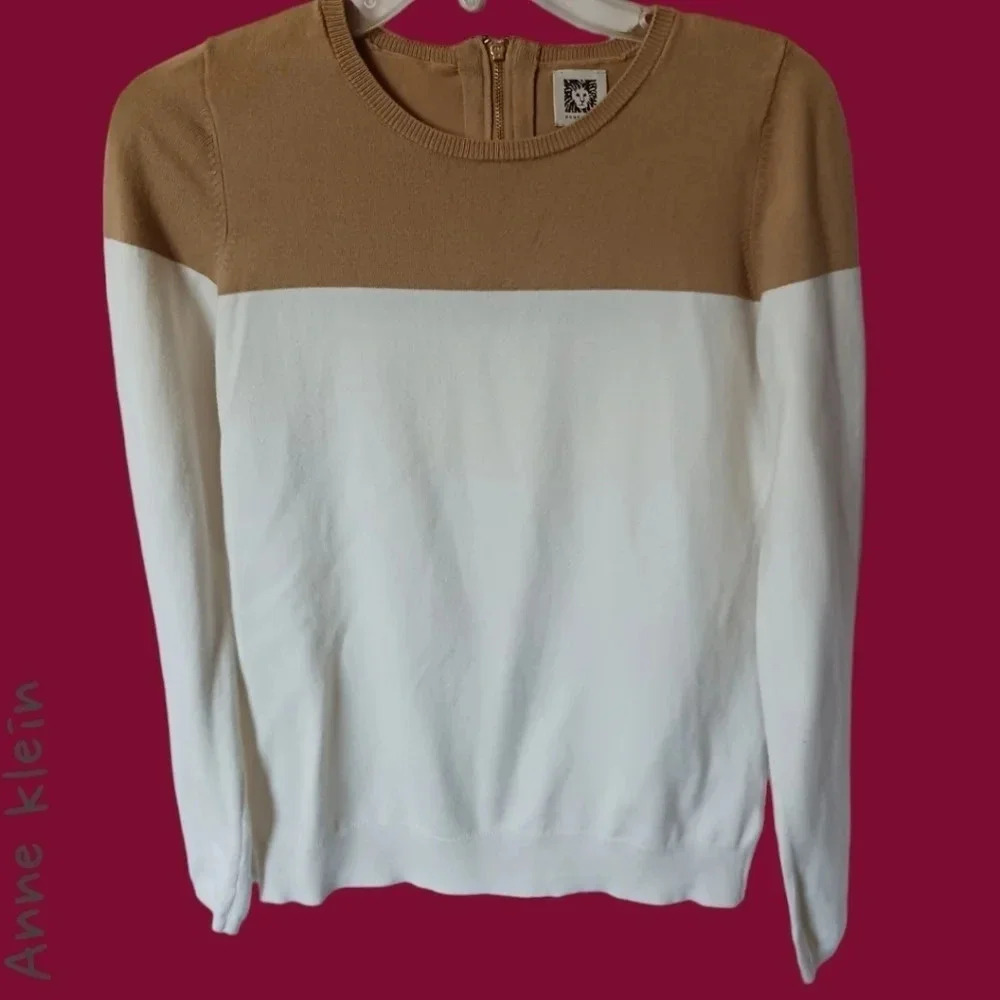 Anne klein white and tan color block long sleeve size small